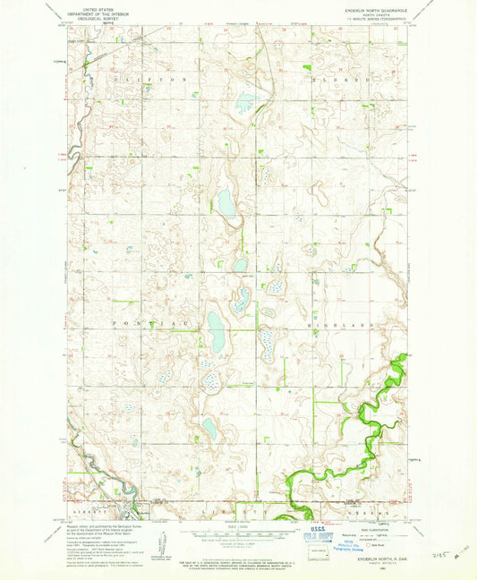 Classic USGS Enderlin North North Dakota 7.5'x7.5' Topo Map Image