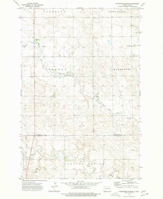 Classic USGS Enterprise School North Dakota 7.5'x7.5' Topo Map Image