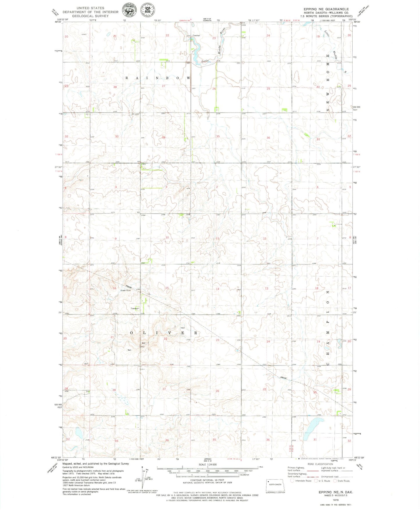 Classic USGS Epping NE North Dakota 7.5'x7.5' Topo Map Image