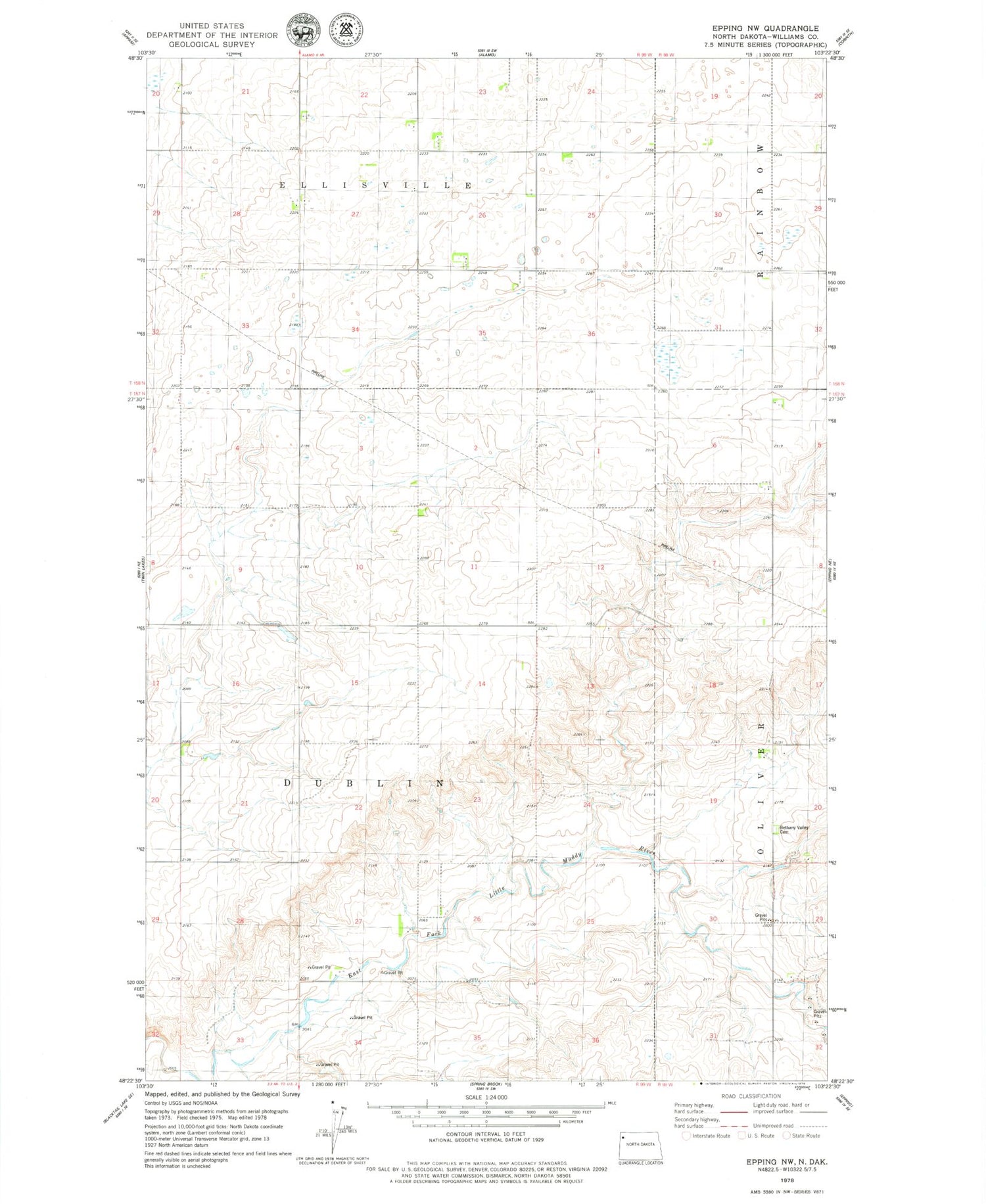 Classic USGS Epping NW North Dakota 7.5'x7.5' Topo Map Image
