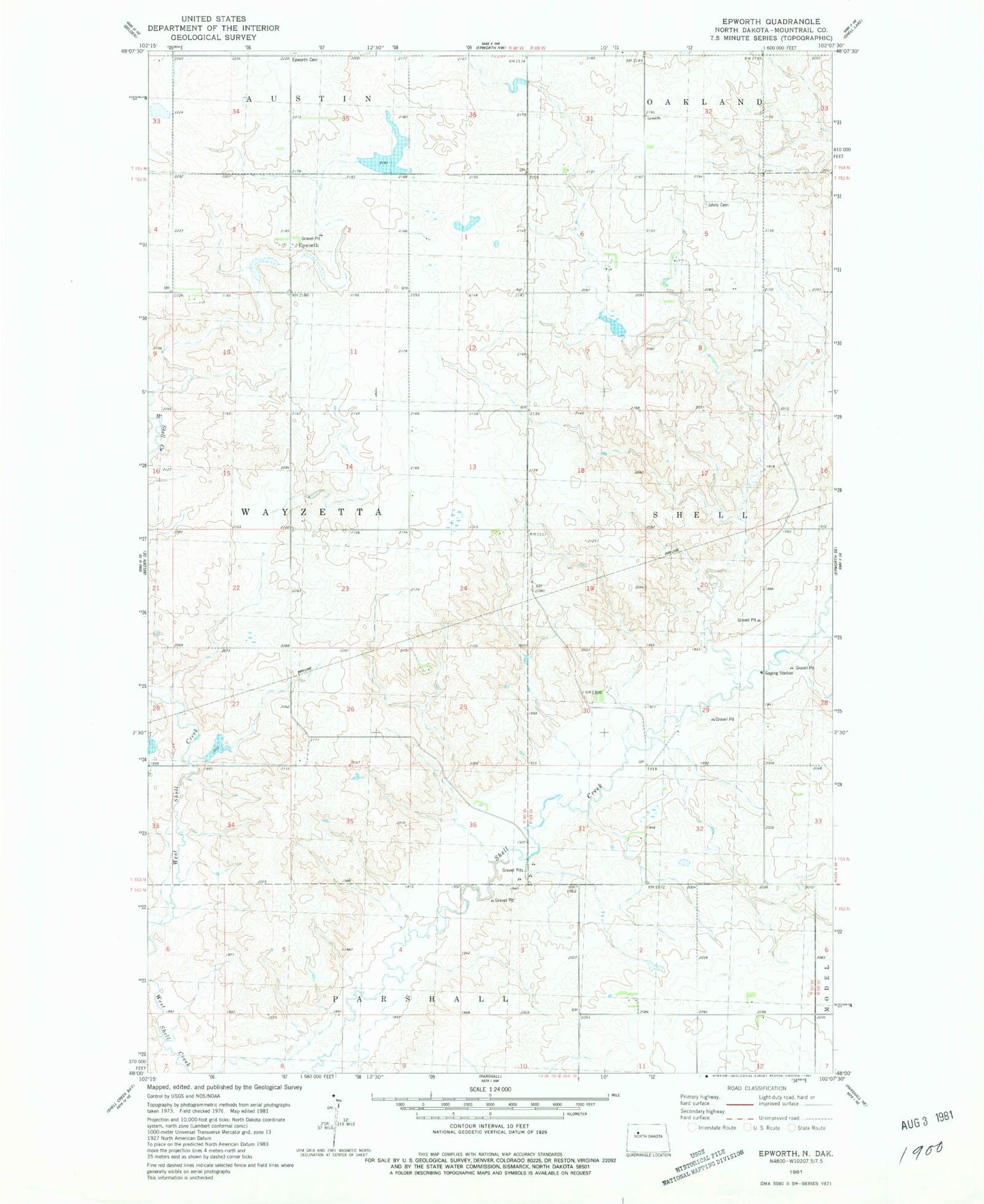 Classic USGS Epworth North Dakota 7.5'x7.5' Topo Map Image