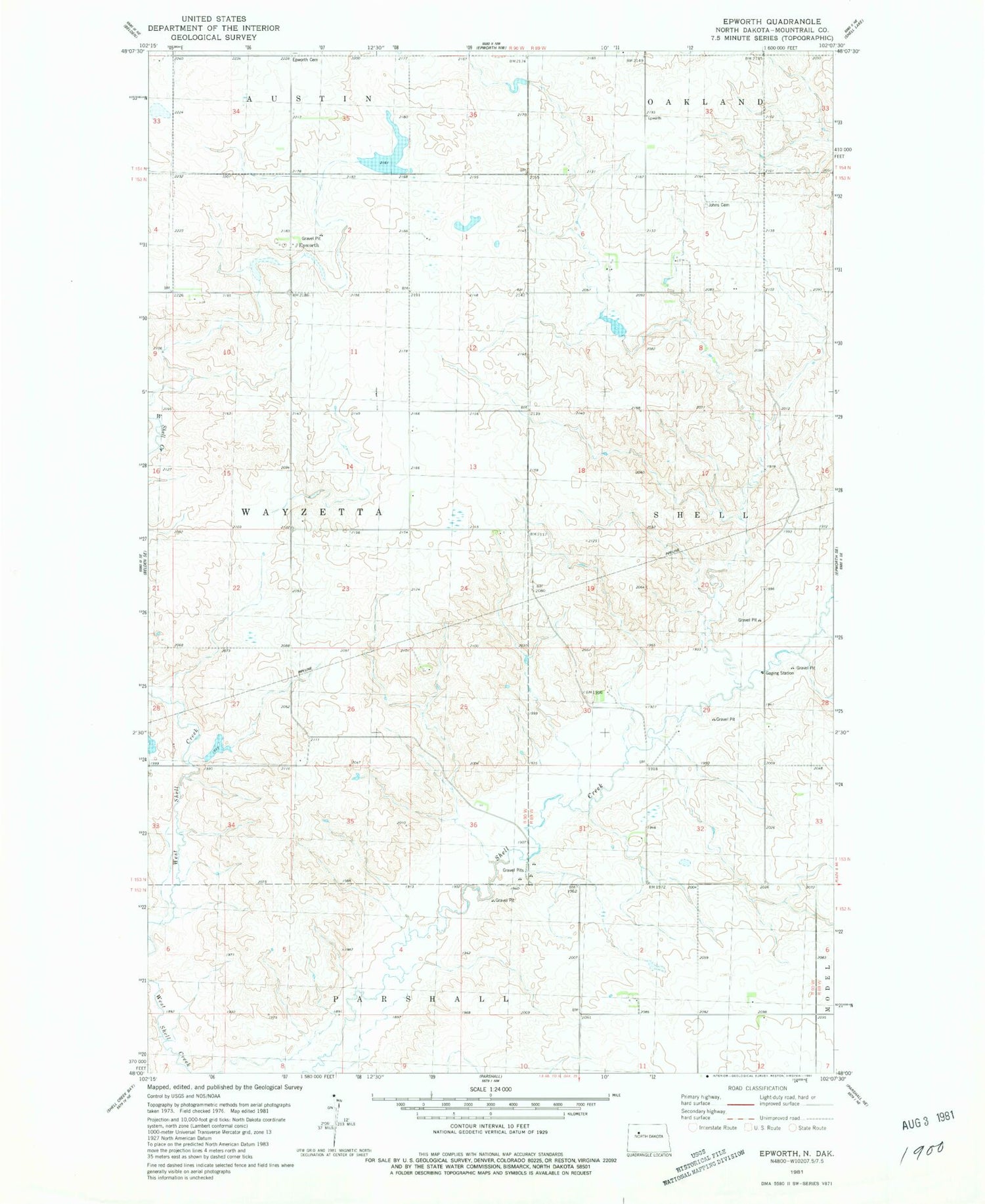 Classic USGS Epworth North Dakota 7.5'x7.5' Topo Map Image