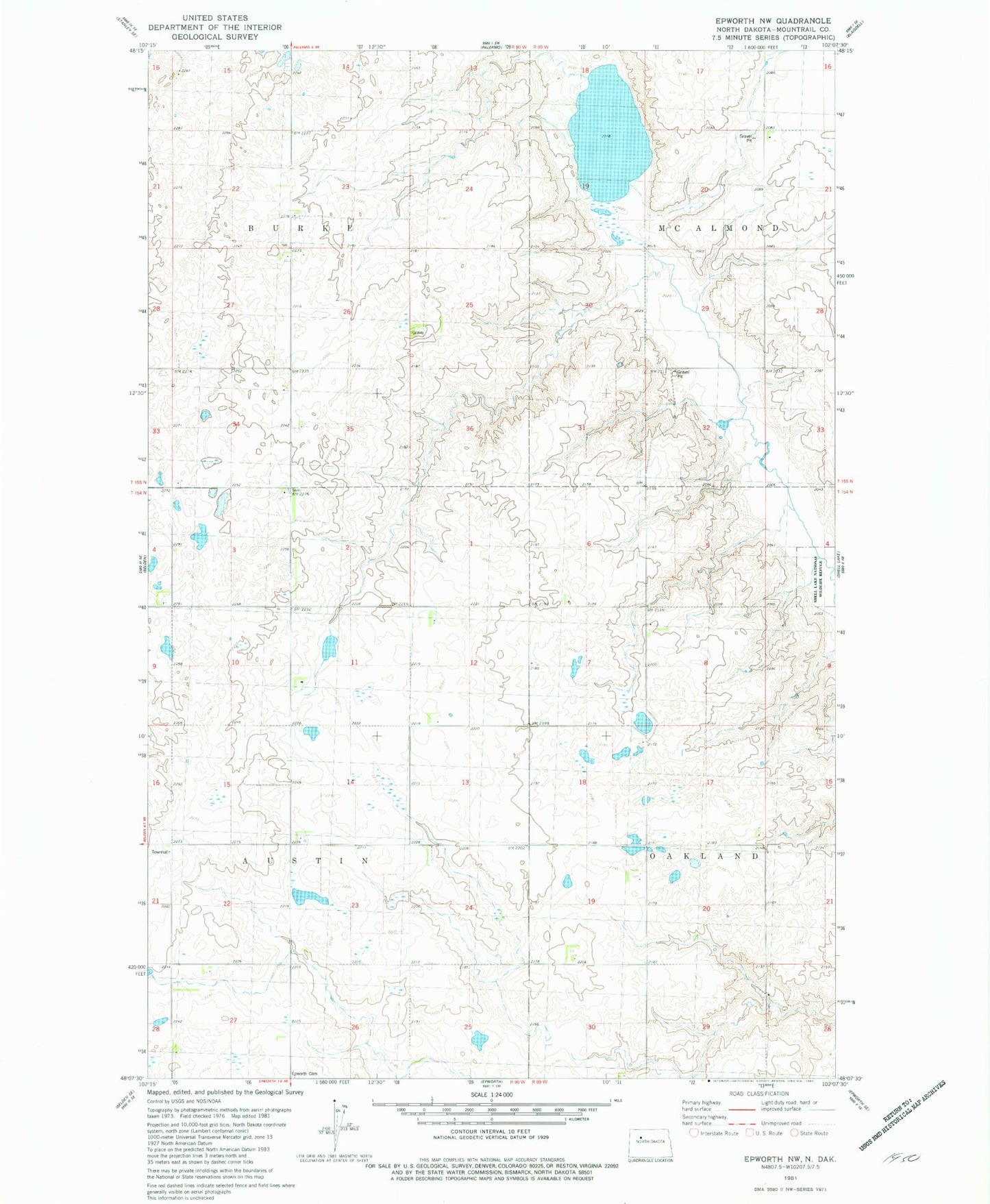 Classic USGS Epworth NW North Dakota 7.5'x7.5' Topo Map Image