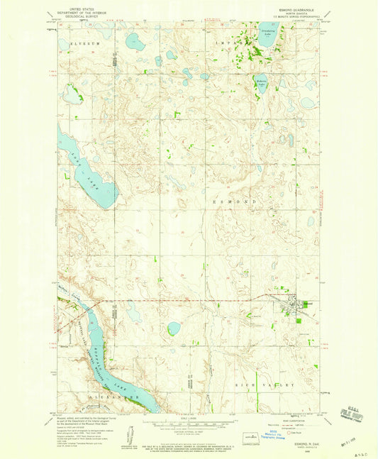 Classic USGS Esmond North Dakota 7.5'x7.5' Topo Map Image