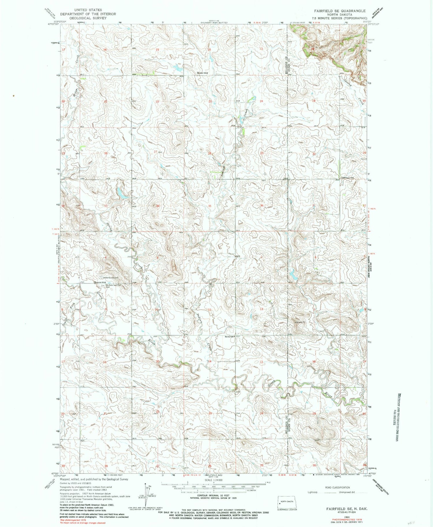 Classic USGS Fairfield SE North Dakota 7.5'x7.5' Topo Map Image