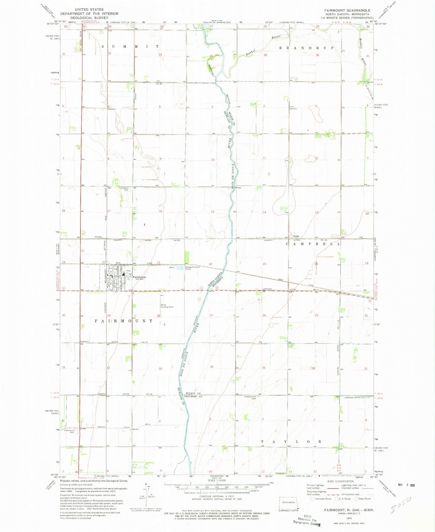 Classic USGS Fairmount North Dakota 7.5'x7.5' Topo Map Image