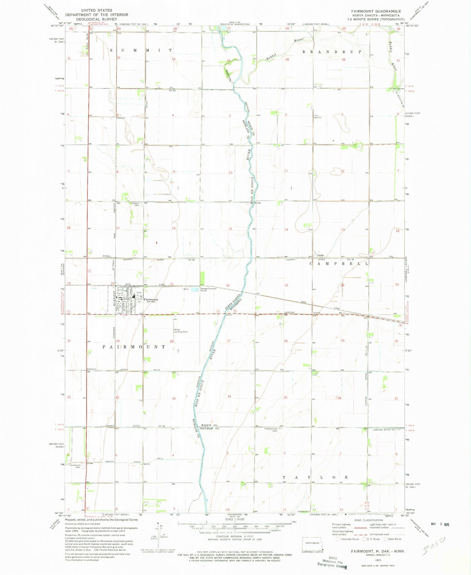 Classic USGS Fairmount North Dakota 7.5'x7.5' Topo Map Image
