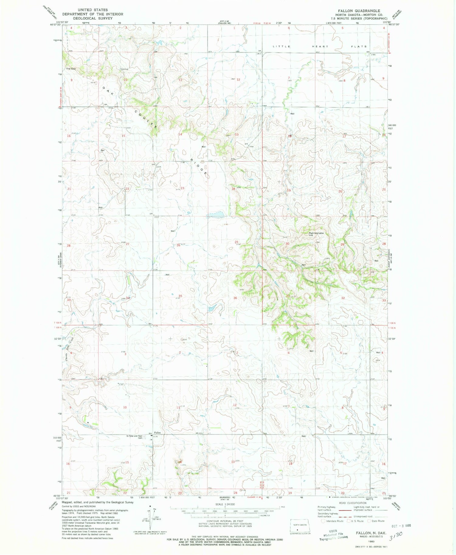 Classic USGS Fallon North Dakota 7.5'x7.5' Topo Map Image