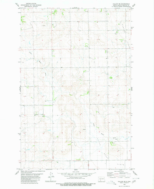 Classic USGS Fallon NE North Dakota 7.5'x7.5' Topo Map Image