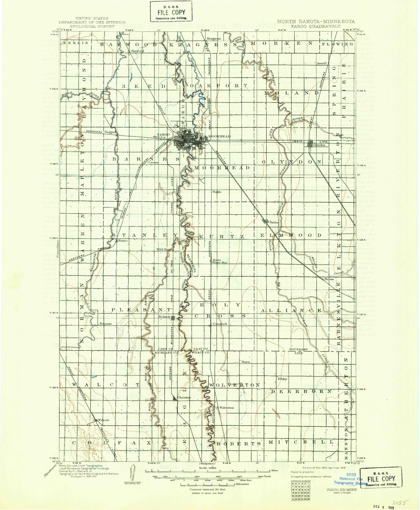 Historic 1897 Fargo North Dakota 30'x30' Topo Map Image