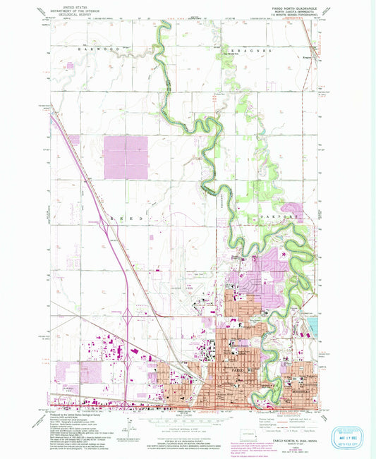 Classic USGS Fargo North North Dakota 7.5'x7.5' Topo Map Image