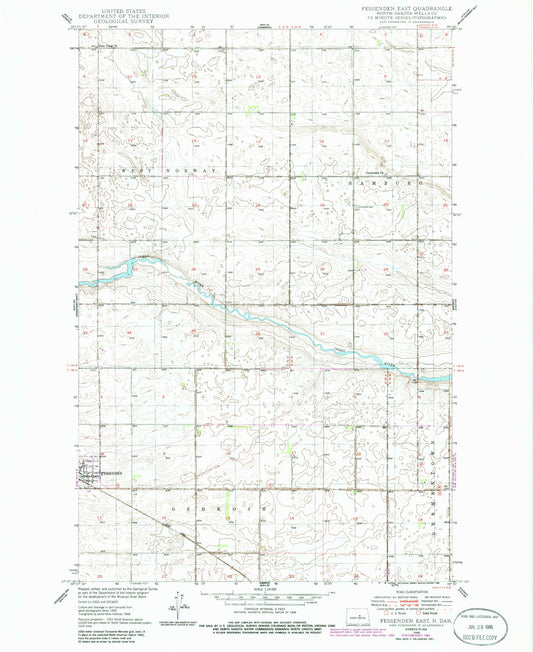 Classic USGS Fessenden East North Dakota 7.5'x7.5' Topo Map Image