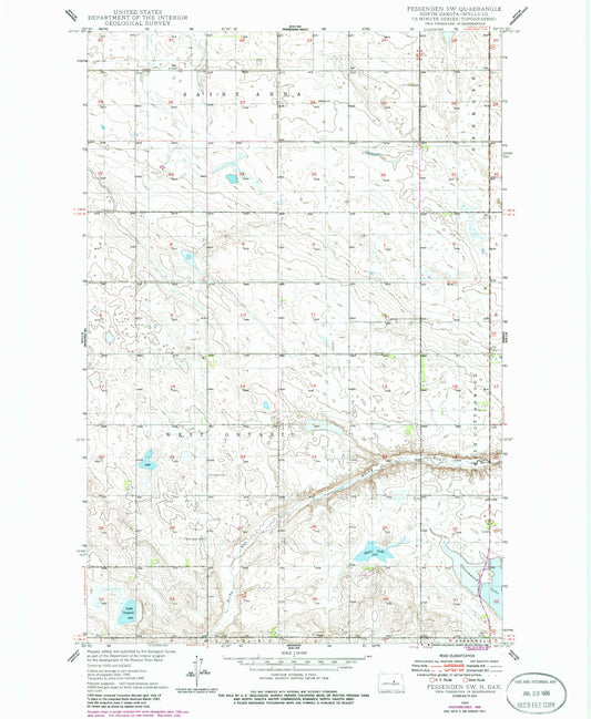 Classic USGS Fessenden SW North Dakota 7.5'x7.5' Topo Map Image