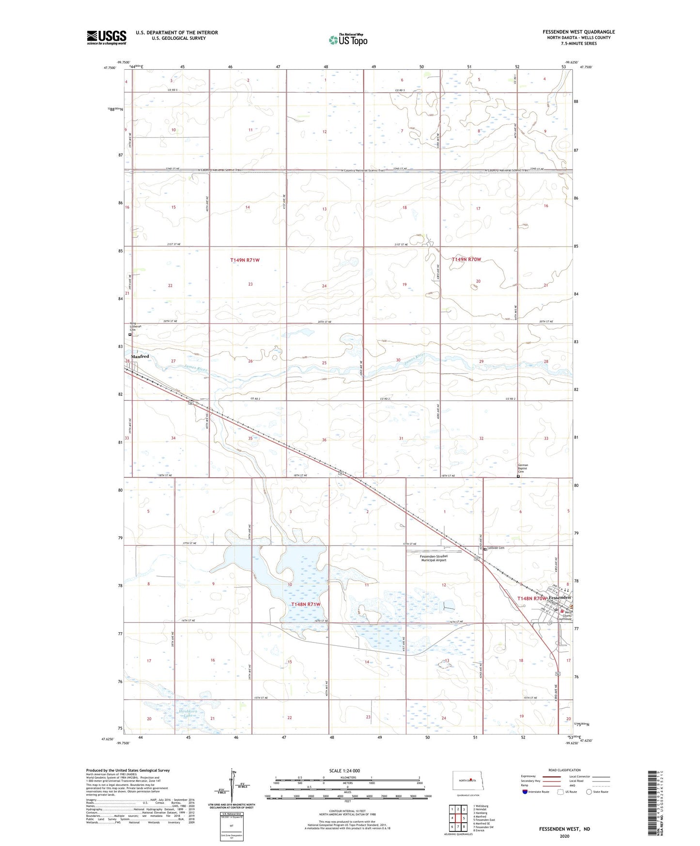 Fessenden West North Dakota US Topo Map Image