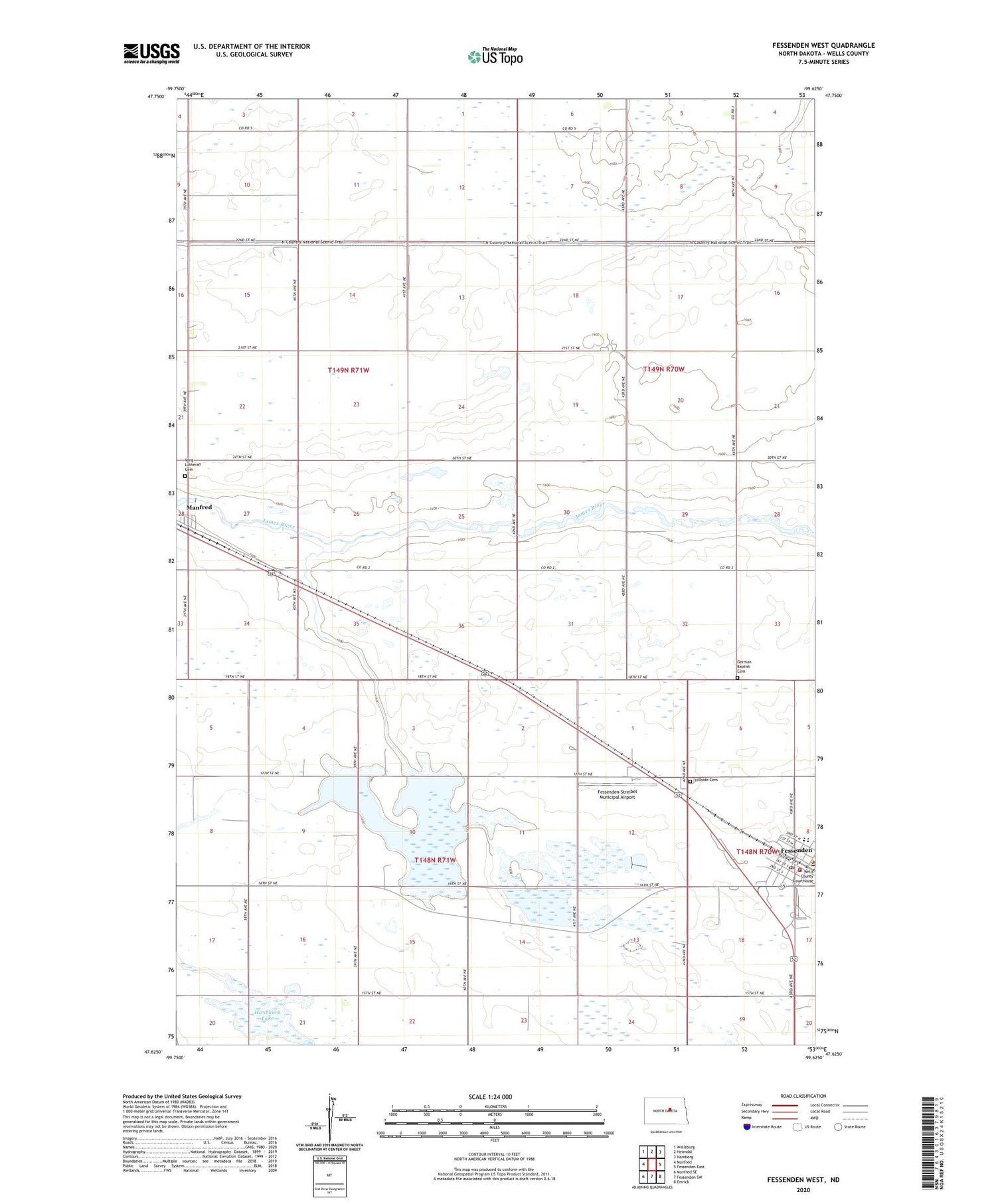 Fessenden West North Dakota US Topo Map Image