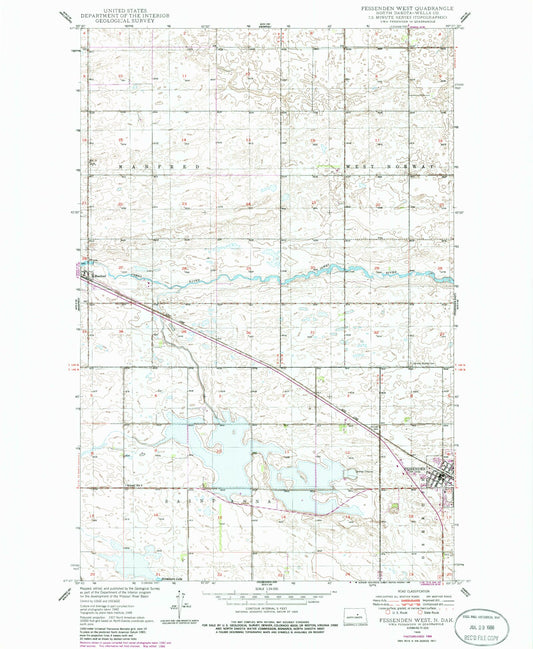 Classic USGS Fessenden West North Dakota 7.5'x7.5' Topo Map Image