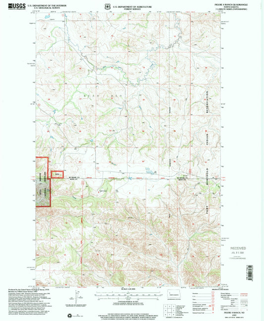 Classic USGS Figure 4 Ranch North Dakota 7.5'x7.5' Topo Map Image