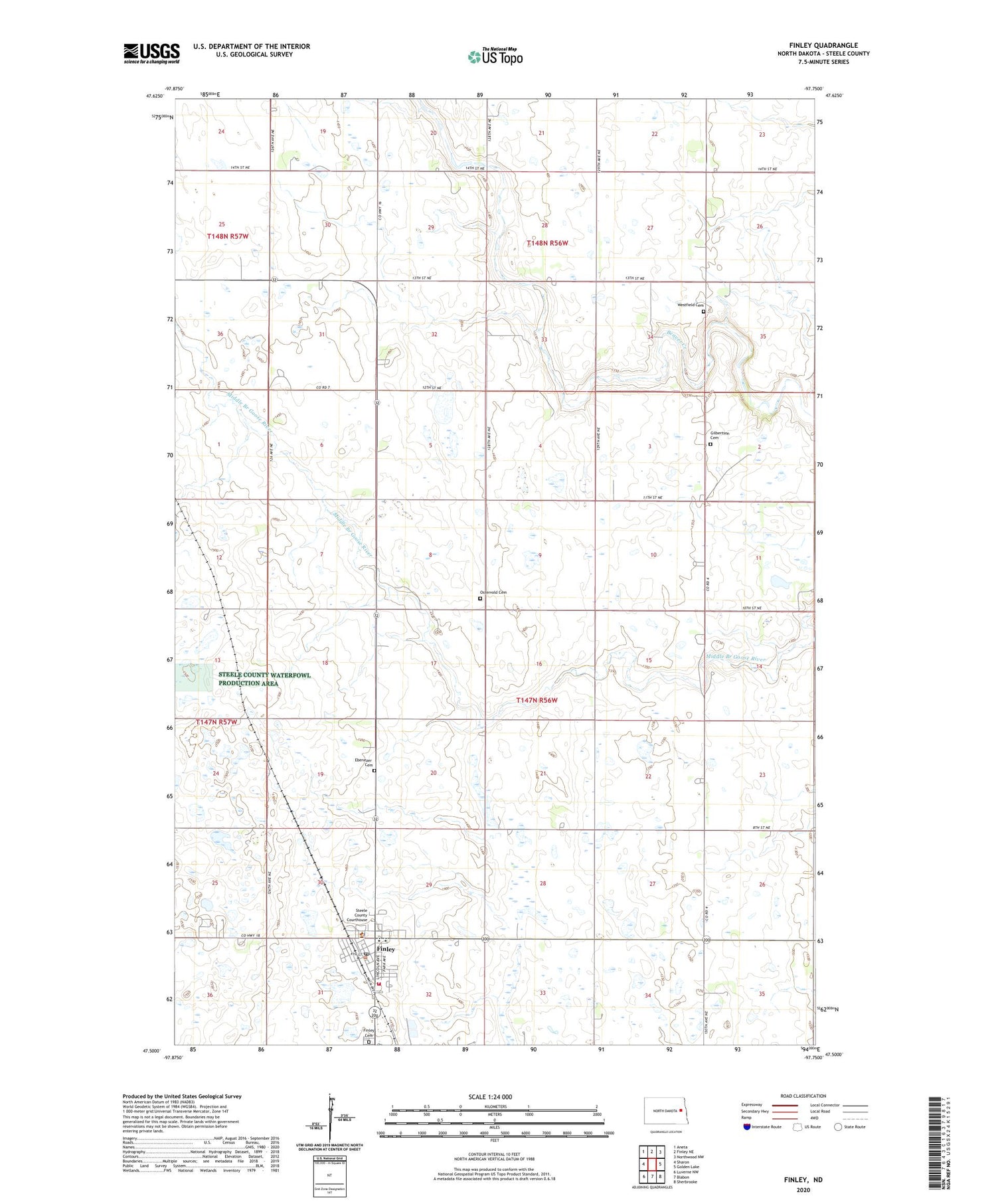 Finley North Dakota US Topo Map Image