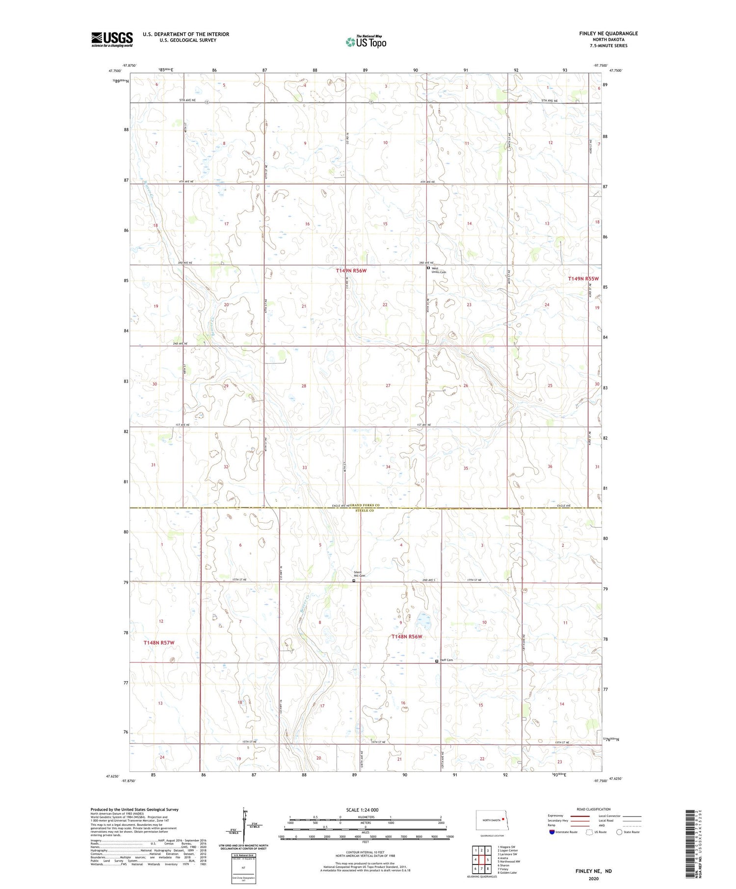 Finley NE North Dakota US Topo Map Image