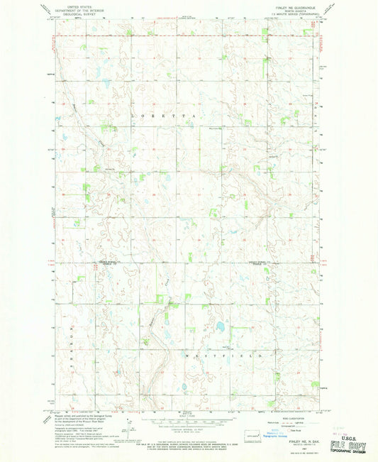 Classic USGS Finley NE North Dakota 7.5'x7.5' Topo Map Image