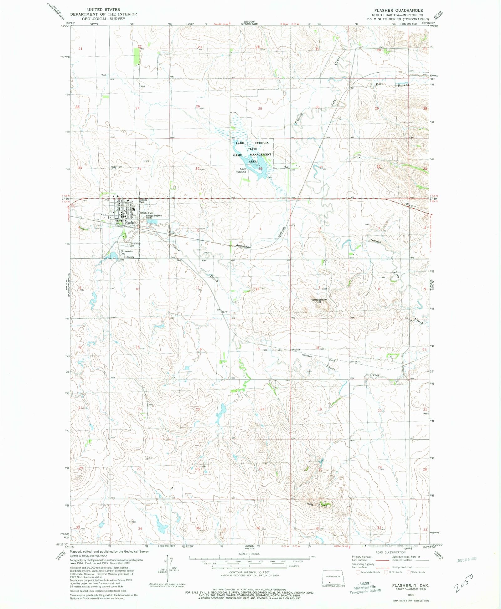 Classic USGS Flasher North Dakota 7.5'x7.5' Topo Map MyTopo Map Store