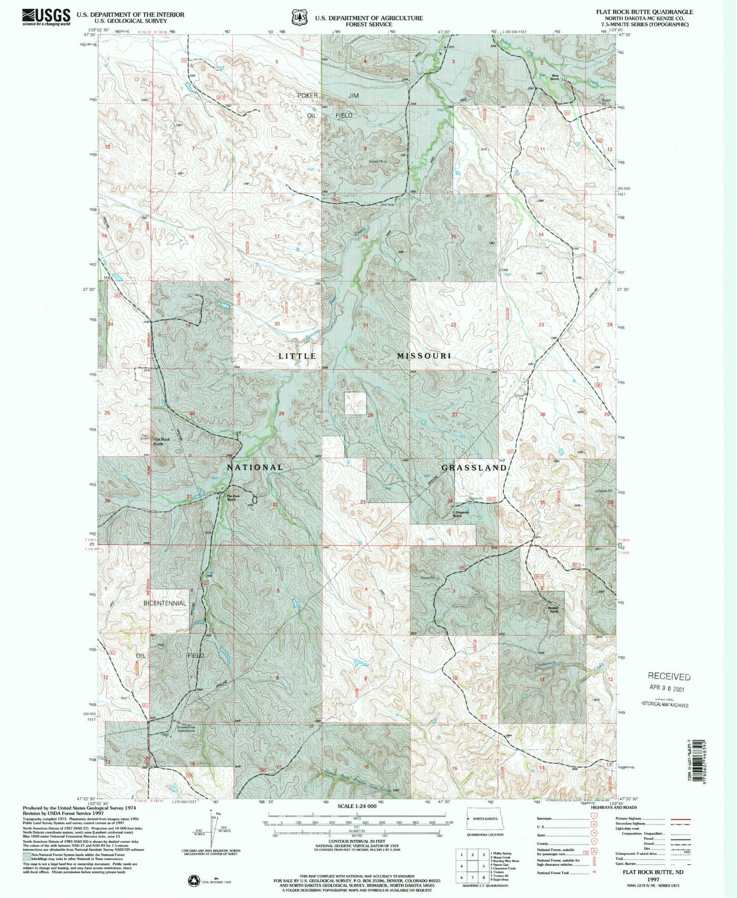 Classic USGS Flat Rock Butte North Dakota 7.5'x7.5' Topo Map Image