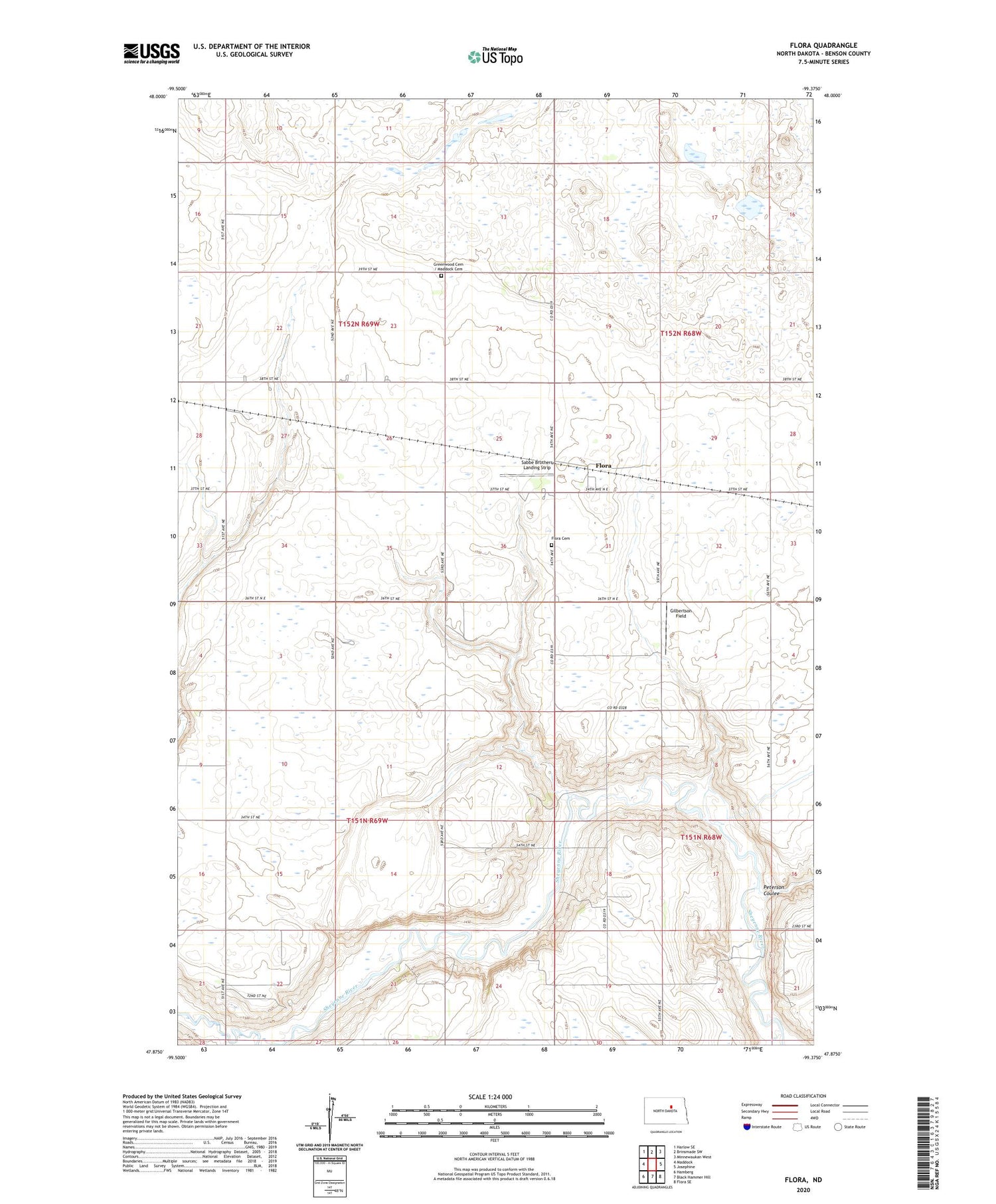 Flora North Dakota US Topo Map Image