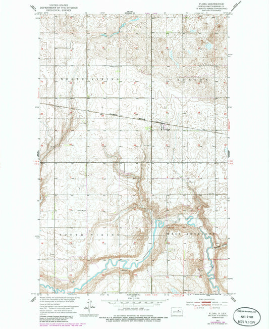 Classic USGS Flora North Dakota 7.5'x7.5' Topo Map Image