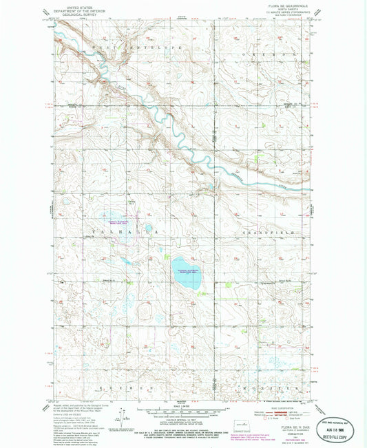 Classic USGS Flora SE North Dakota 7.5'x7.5' Topo Map Image