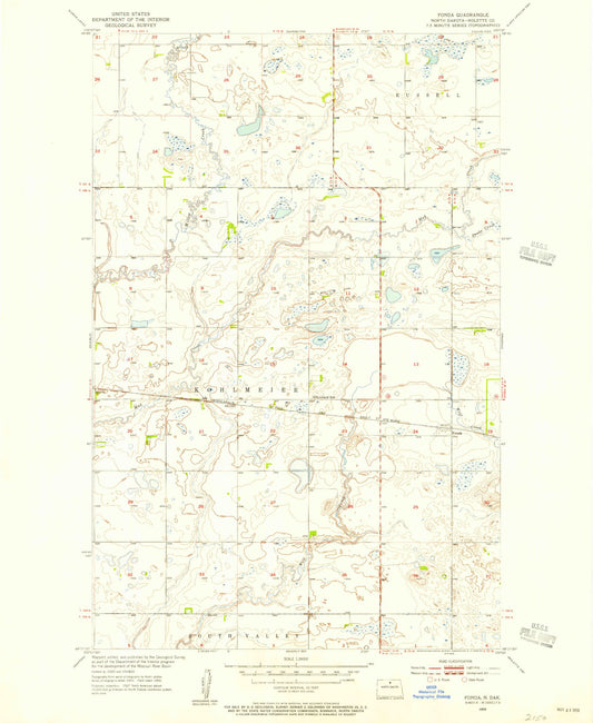 Classic USGS Fonda North Dakota 7.5'x7.5' Topo Map Image