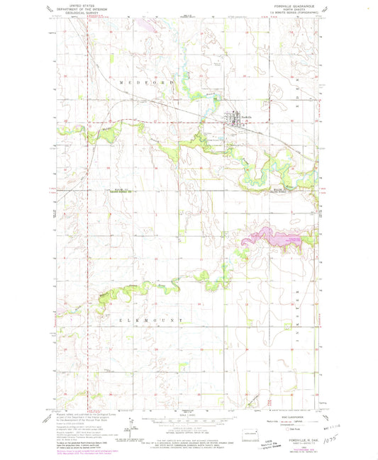 Classic USGS Fordville North Dakota 7.5'x7.5' Topo Map Image
