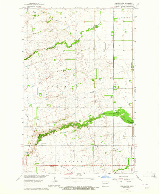 Classic USGS Fordville SE North Dakota 7.5'x7.5' Topo Map Image