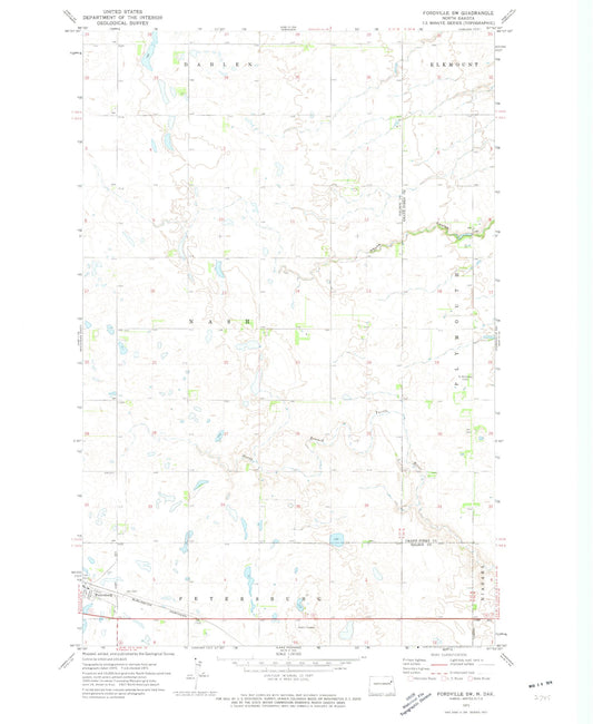 Classic USGS Fordville SW North Dakota 7.5'x7.5' Topo Map Image