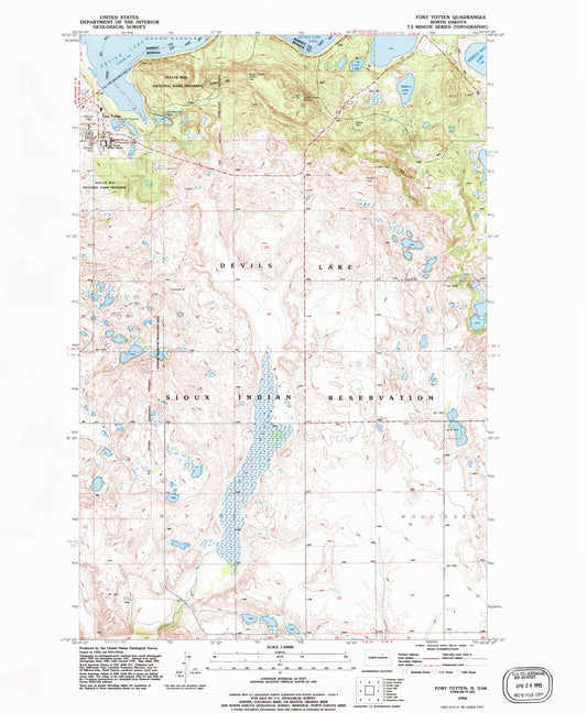 Classic USGS Fort Totten North Dakota 7.5'x7.5' Topo Map Image