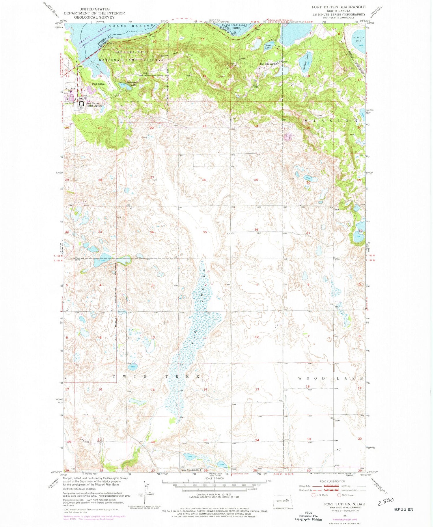 Classic USGS Fort Totten North Dakota 7.5'x7.5' Topo Map Image