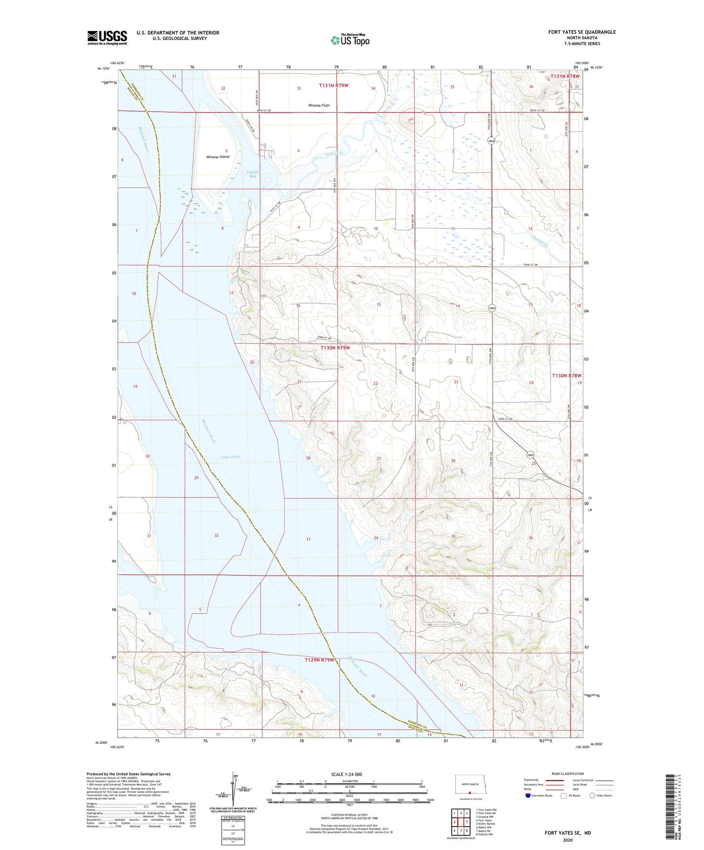 Fort Yates SE North Dakota US Topo Map Image