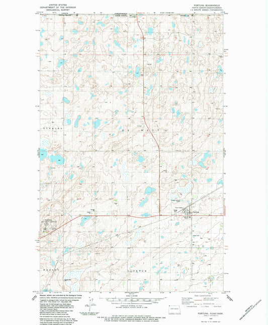Classic USGS Fortuna North Dakota 7.5'x7.5' Topo Map Image