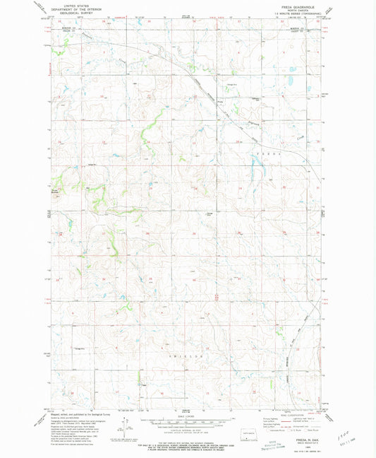 Classic USGS Freda North Dakota 7.5'x7.5' Topo Map Image