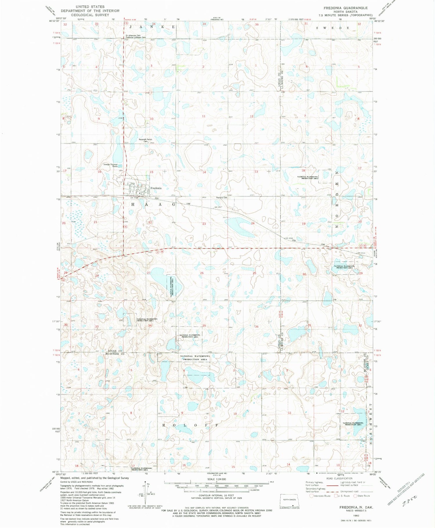 Classic USGS Fredonia North Dakota 7.5'x7.5' Topo Map Image