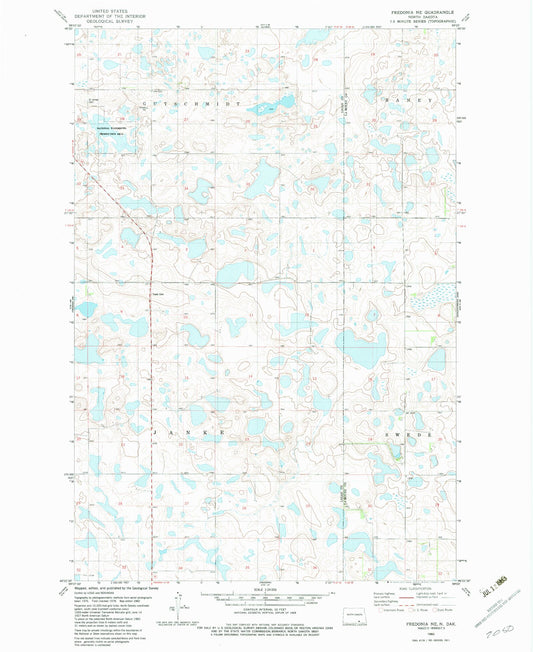 Classic USGS Fredonia NE North Dakota 7.5'x7.5' Topo Map Image