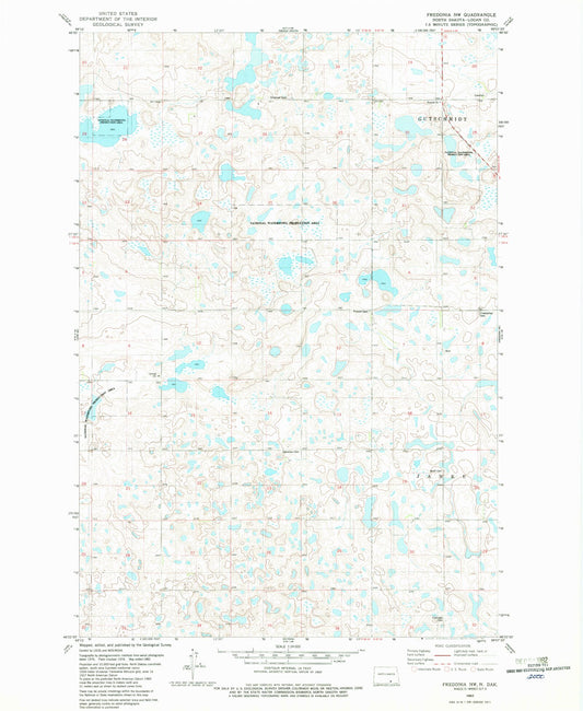 Classic USGS Fredonia NW North Dakota 7.5'x7.5' Topo Map Image