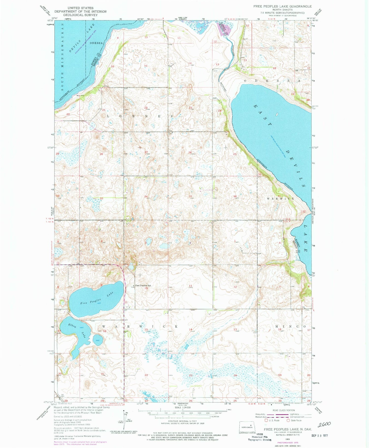 Classic USGS Free Peoples Lake North Dakota 7.5'x7.5' Topo Map Image