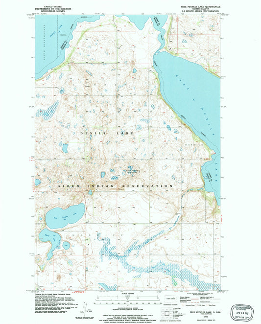 Classic USGS Free Peoples Lake North Dakota 7.5'x7.5' Topo Map Image