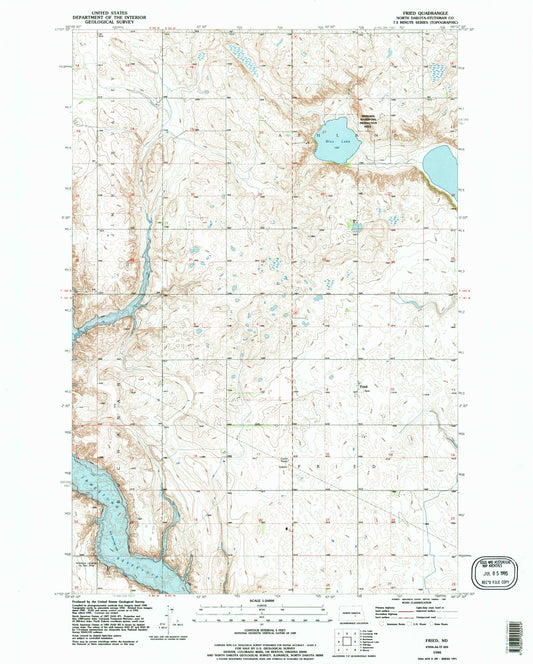 Classic USGS Fried North Dakota 7.5'x7.5' Topo Map Image