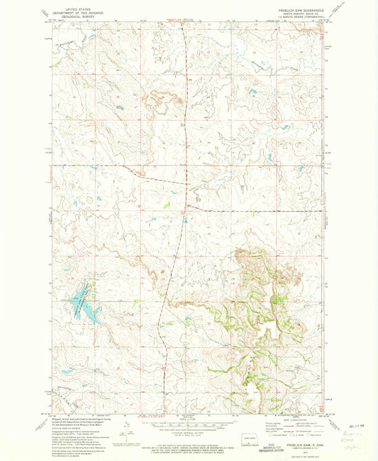 Classic USGS Froelich Dam North Dakota 7.5'x7.5' Topo Map Image