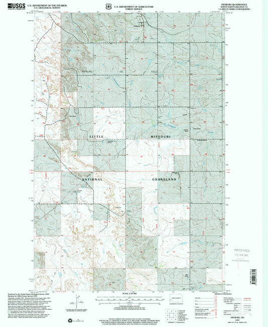 Classic USGS Fryburg North Dakota 7.5'x7.5' Topo Map Image