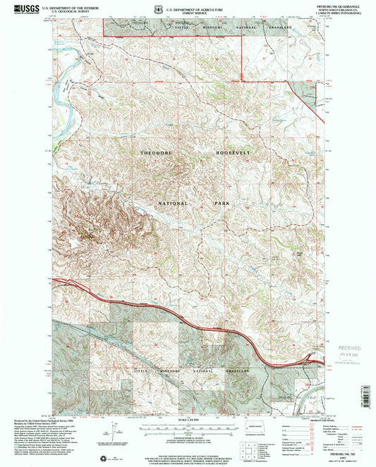 Classic USGS Fryburg NW North Dakota 7.5'x7.5' Topo Map Image