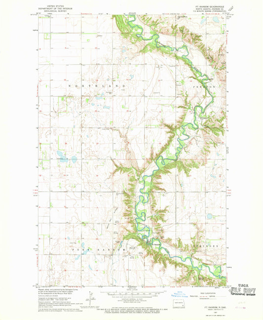 Classic USGS Fort Ransom North Dakota 7.5'x7.5' Topo Map Image