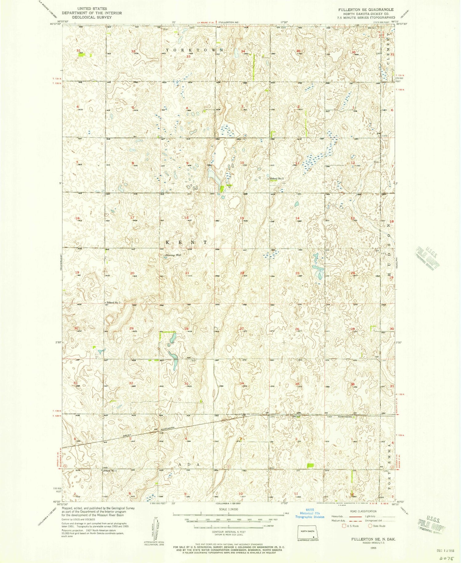 Classic USGS Fullerton SE North Dakota 7.5'x7.5' Topo Map Image