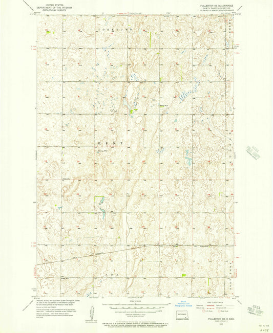 Classic USGS Fullerton SE North Dakota 7.5'x7.5' Topo Map Image